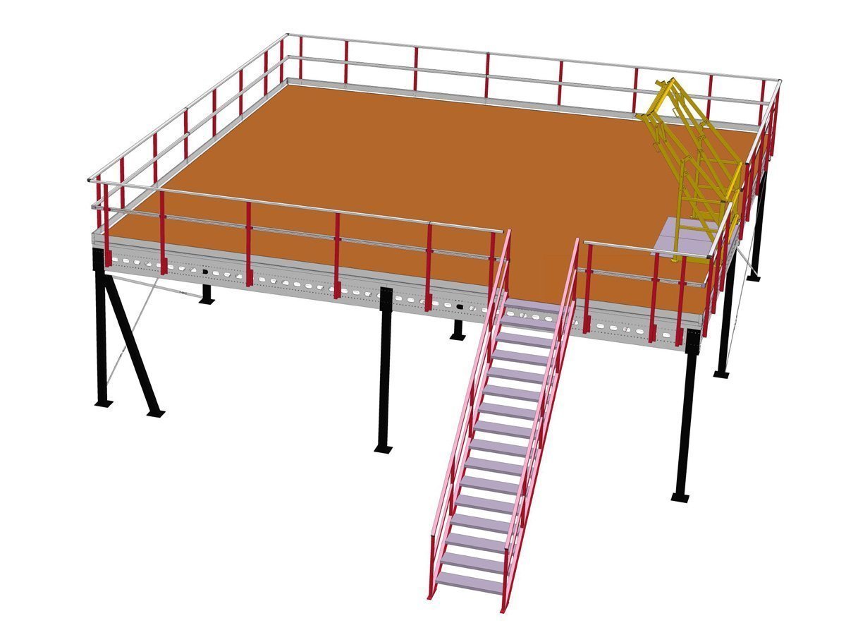 Plateforme de stockage 7x7m, capacité de charge 500 kg/m²