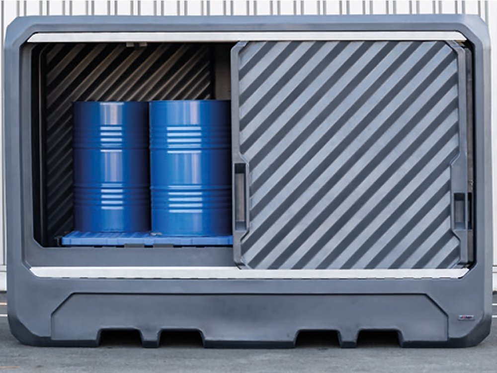 Container de stockage avec rétention est entièrement fabriqué en PEHD
